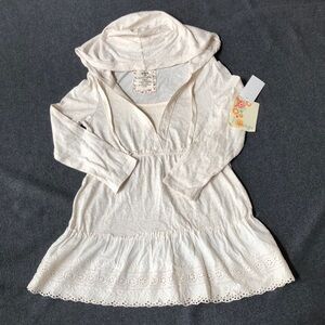 Energie Girls 100% Cotton Hoodie Sweatshirt Top With Lace Bottom Cream Size M
